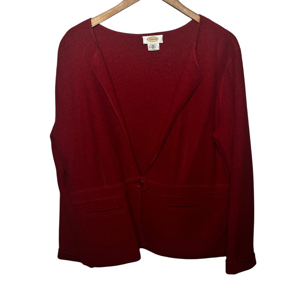 Talbots Jacket VTG Burgundy Red Wool Holiday Office Winter Open Front Pocket XL